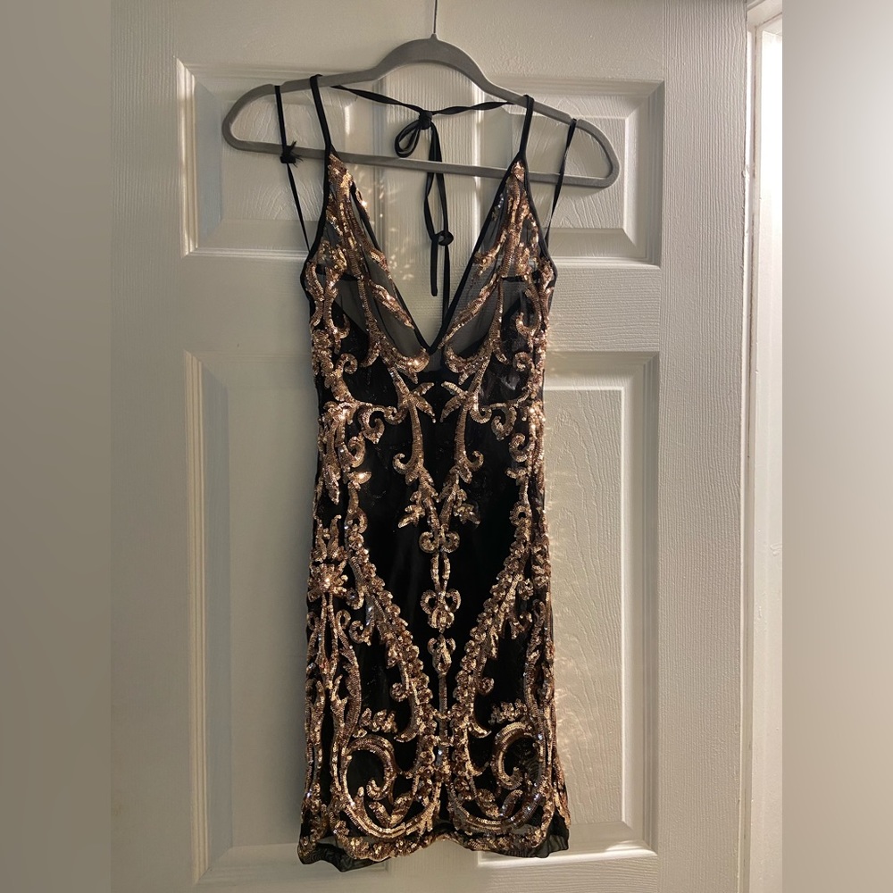 Beautiful Sheer Black Mini Dress with Gold Embelishment - Picture 4 of 4